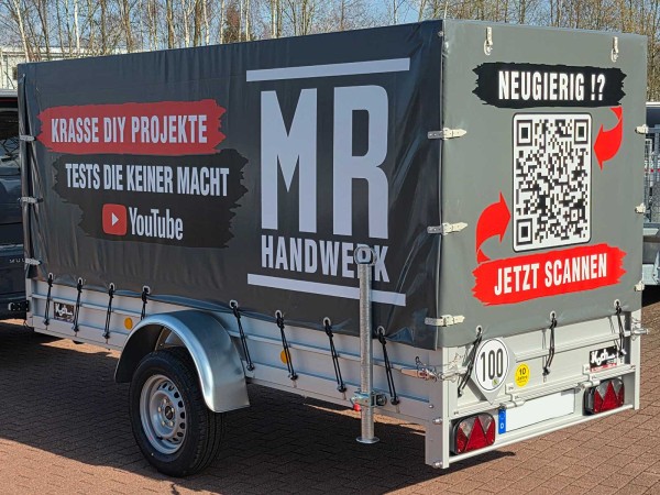 Koch Anhänger mit Plane 125x300cm 750kg|Typ U5|Hochplane 140 cm Profi| Anthrazit Mr Handwerk